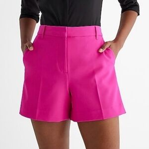 NWT Express Pink Editor Studio Stretch Twill High Waisted Tailored Midi Shorts